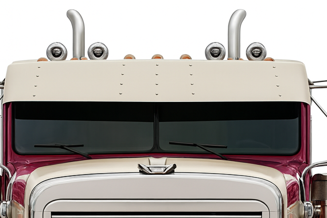 Visor 15" Gangster Stainless Steel 15" Freightliner Fiberglass Flat Top Classic, FLD 120, FLD 112 Cab Mounted Mirrors (1991+)