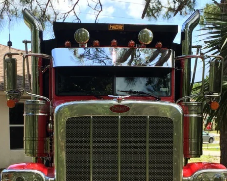 Visor 15" Peterbilt 367, 379, 386, 389 Standard & Ultra Cab w/ Door Mount Mirrors - Stainless Steel