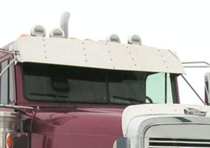 Visor 15" Stainless Steel Gangster Freightliner Fiberglass Flat Top Classic, FLD 120, FLD 112 Door Mounted Mirros (1991+)