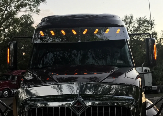 Visor 16" - 14.5" "V" Style w/ 8 Hidden Light Holes, International Prostar High Rise Sleeper - Stainless Steel