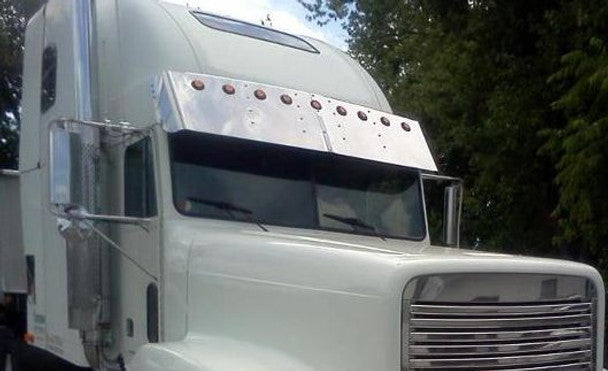 Visor 16" Stainless Steel Gangster 10 2" Slotted Light Holes Freightliner Raised Roof Classic, FLD 120, FLD 112 (1991+)