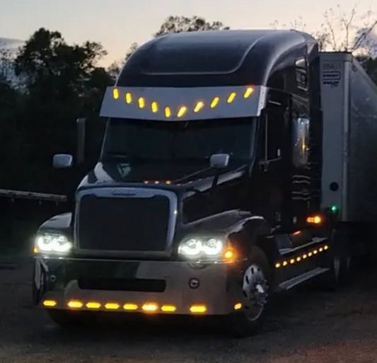 Visor 18" - 20" Stainless Steel Freightliner Century/Columbia/Coronado w/ Hidden Lights Holes in "V" Style. - 2 Hole Side Mount