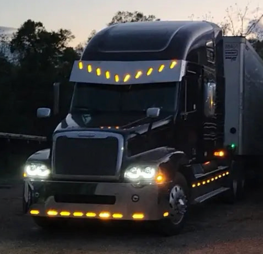 Visor 18"-20" Stainless Steel Freightliner Century/Columbia/Coronado w/ Hidden Lights Holes in "V" Style.