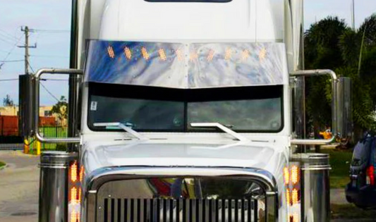 Visor 20" - 18" "V"-Style w/ 10 Hidden Light Holes Freightliner Classic / FLD Condo - Stainless Steel