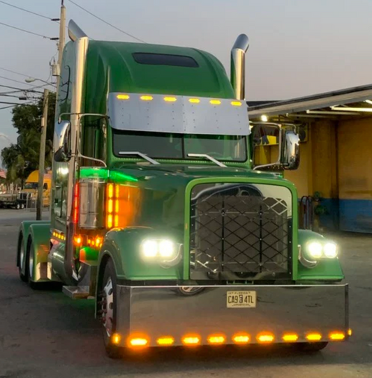 Visor 20" Close to Windshield w/ 6 Hidden Light Holes, Freightliner Classic/FLD Condo - Stainless Steel