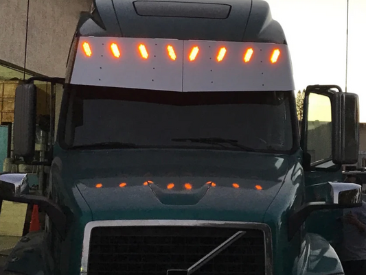 Visor 20" V-Style 8 Hidden Light Holes Volvo VNL High Roof - Stainless Steel
