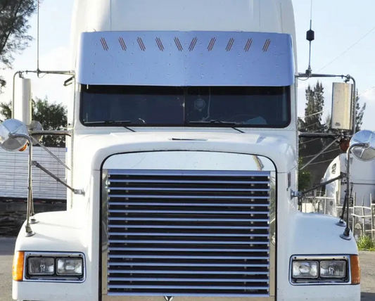 Visor 20" w/ 10 Hidden Light Holes, Freightliner Classic / FLD Flat Windshield - Stainless Steel