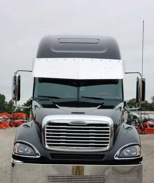 Visor 23" - 22" Freightliner Columbia/Century Semi V Style w/ (10) 3/4” Lights Holes - Stainless Steel 304 - 2 Hole Side Mount