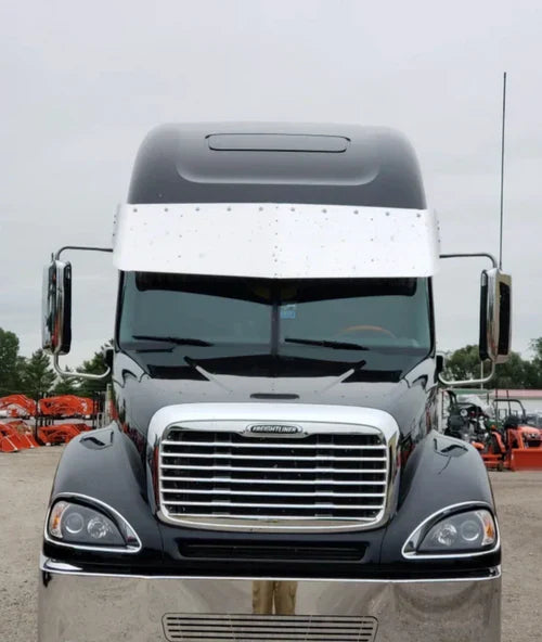 Visor 23" - 22" Semi V Style w/ (10) 3/4" Light Holes, Fits Freightliner Century / Columbia / Coronado 3 Hole Side Mount S.S 304
