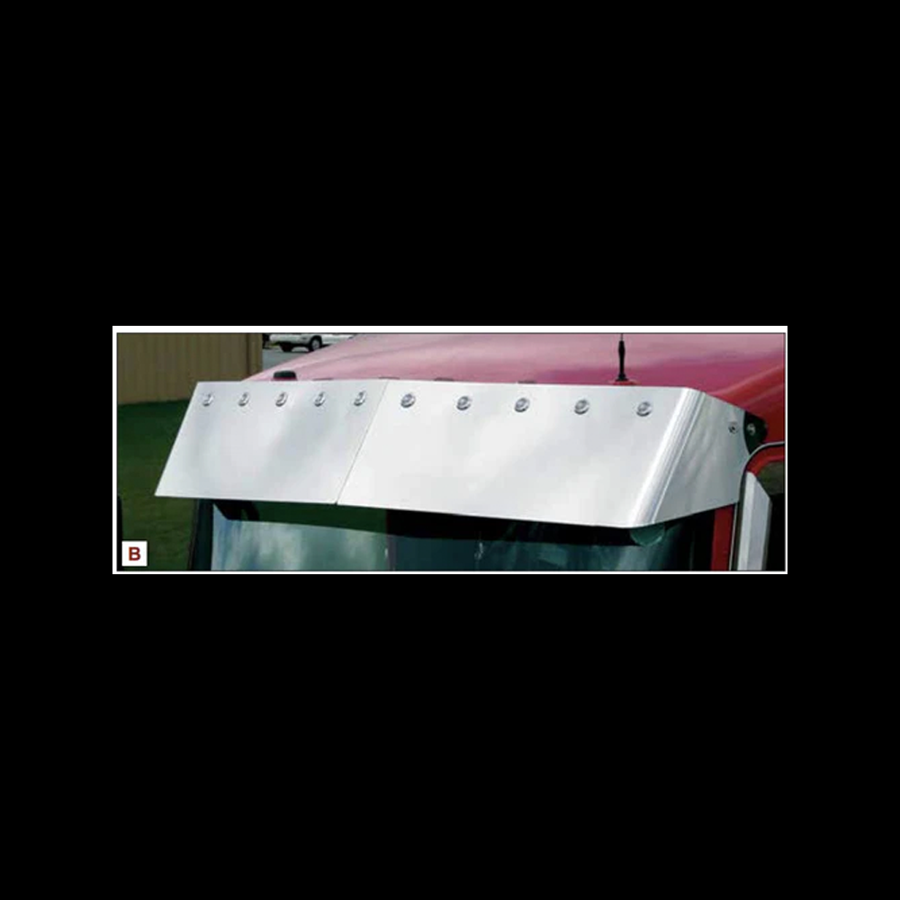 Visor fits Kenworth T660 T600 T800 13” Inches Curved Glass With Cast Mirror Brackets, Blind Mount Visor 10-3/4 Inches Light Holes Stainless Steel 304  Lights Not Included