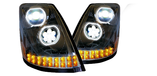 VOLVO VN/ VNL 2003-17 LED HEADLIGHT W/ HALO & SEQUENTAIL TURN SIGNAL BLACK (PASSENGER)