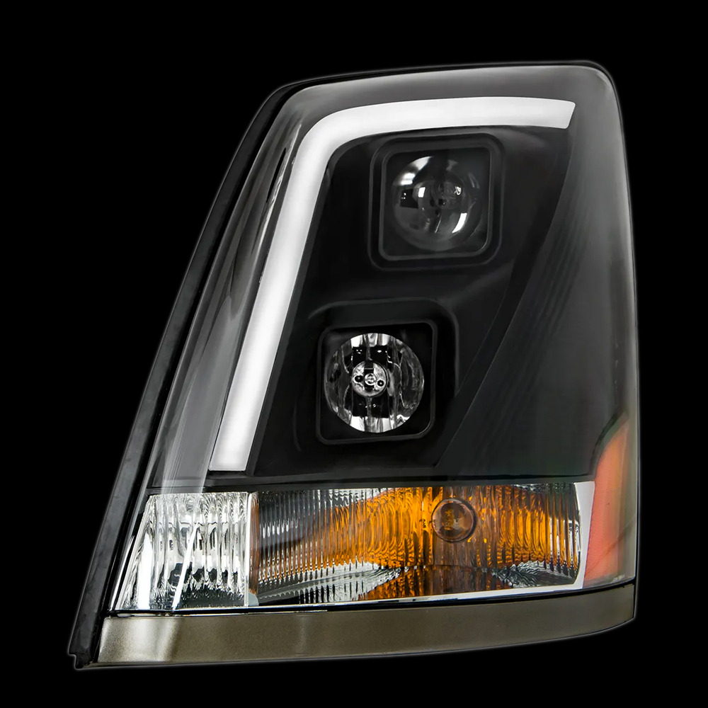 Volvo VN/VNL Matte Black Projector Headlight W/White High Power LED Position/Daytime Running Light  Driver