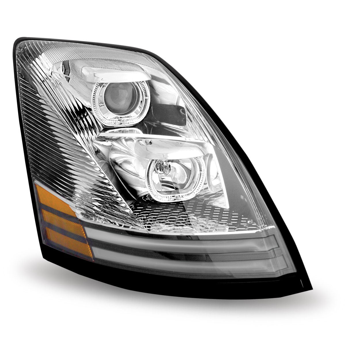 Volvo VNL Halogen Projector Chrome Headlight Assembly wit LED