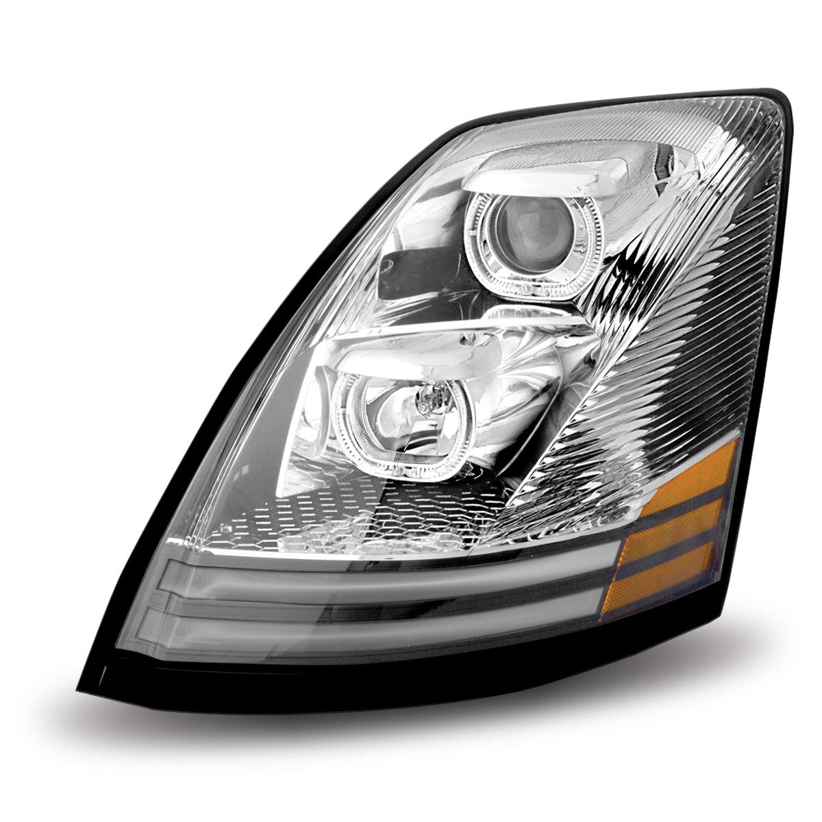 Volvo VNL Halogen Projector Chrome Headlight Assembly wit LED