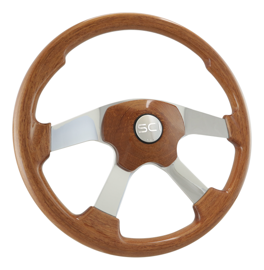 Wildwood Light Mahogany - 18" Stained Wood Rim, Pol. Alum. 4-Spoke, Elegant 4 Light Mahogany Stained Wood Pad, SCI HB - Silver