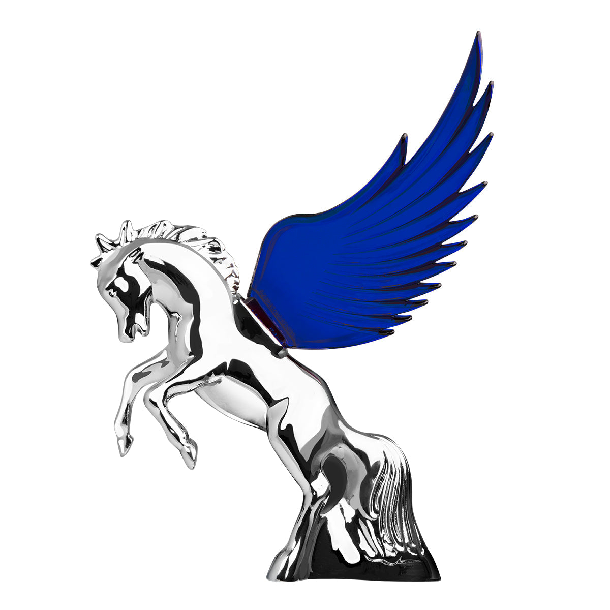 WindRider Chrome Fighting Stallion Hood Ornament Blue