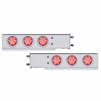3 3/4'' Bolt Pattern Chrome Spring Loaded Light Bar w/ Six 4'' 7 LED Lights & Visors - Red LED/Red Lens