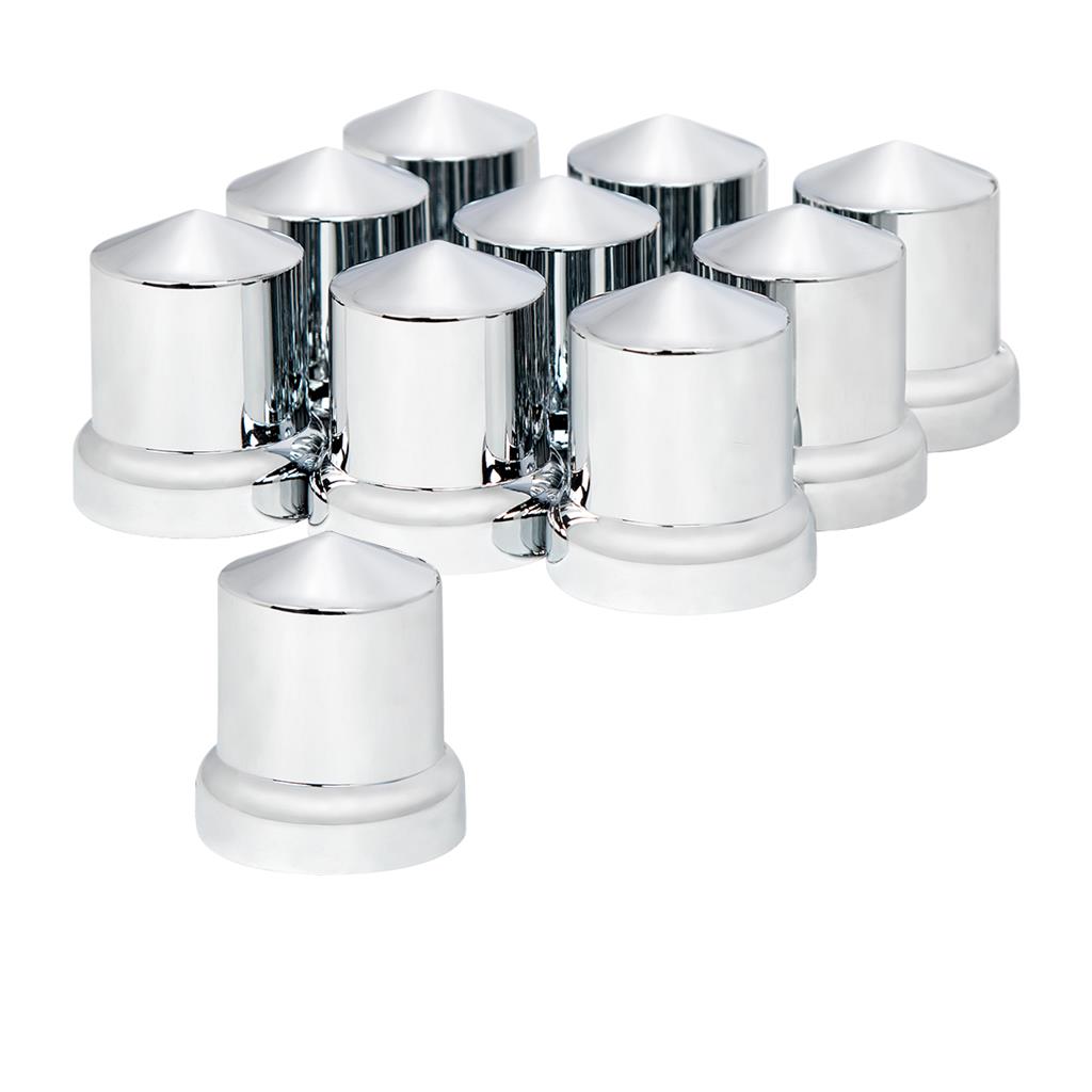 33mm x 2-1/4" Chrome Plastic Pointed Nut Covers - Push-On With Flange (Color Box of 10)