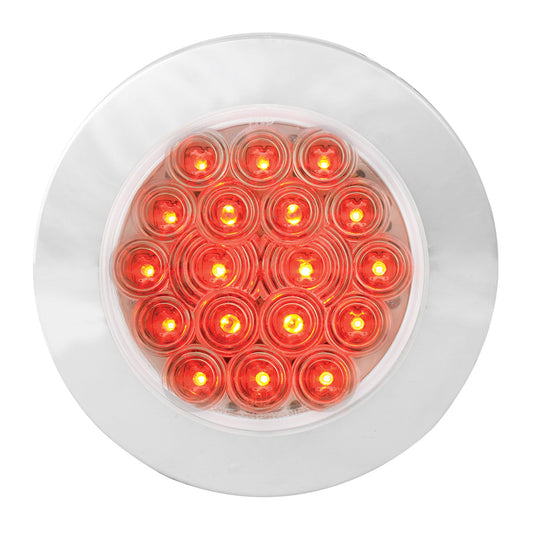 4″ Red/Clear Fleet Flange Mount LED Stop Light With Chrome Twist & Lock Bezel in Standard 3-Prong