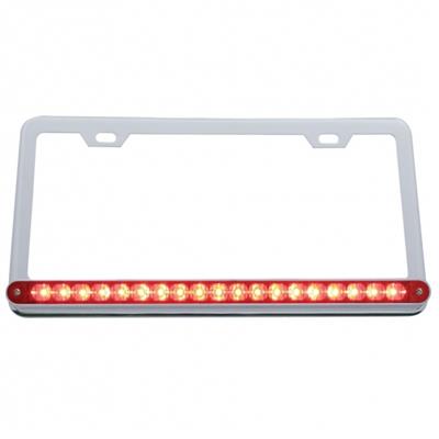 Chrome License Plate W/ 19 Red Led 12" Reflector Light Bar - Red Lens