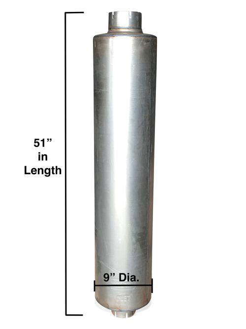 Muffler 9'' Overall Length 51'' Inlet 4'' Outlet 5''. Resonator